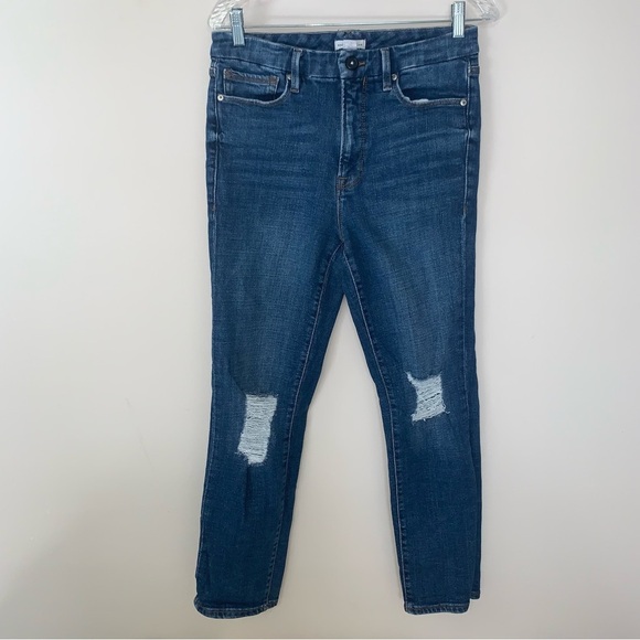 Good American High Rise Indigo Blue Ankle Distressed Jeans Classic 30 - Picture 2 of 9